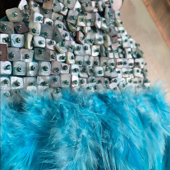 Blue coq feathers Josephine baker purse bag - Picture 9 of 17